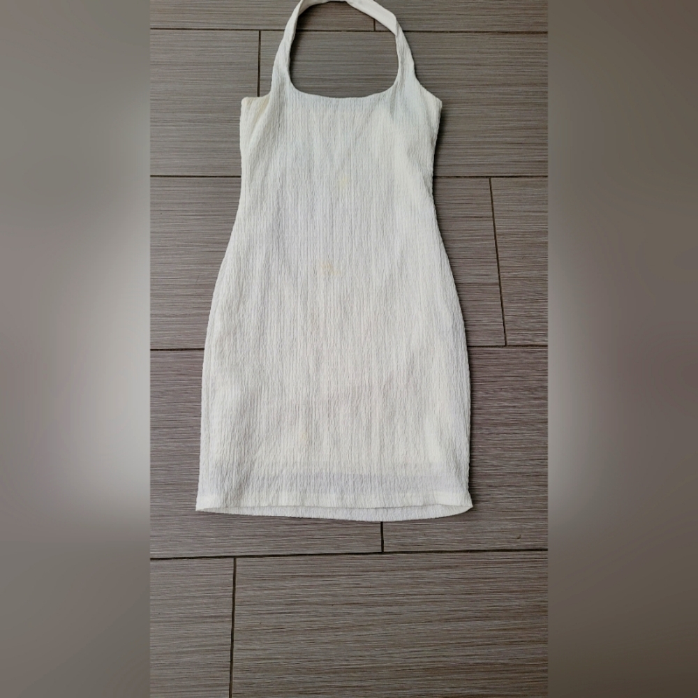 SHEIN Cream Midi Ribbed Pencil Dress Resort
